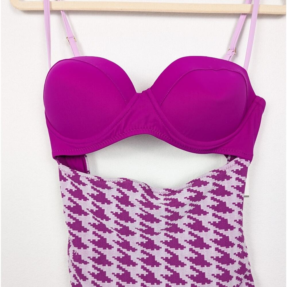 NWT WET Swimwear Piper Fuchsia Houndstooth One Piece Swimsuit Size L - Picture 5 of 10